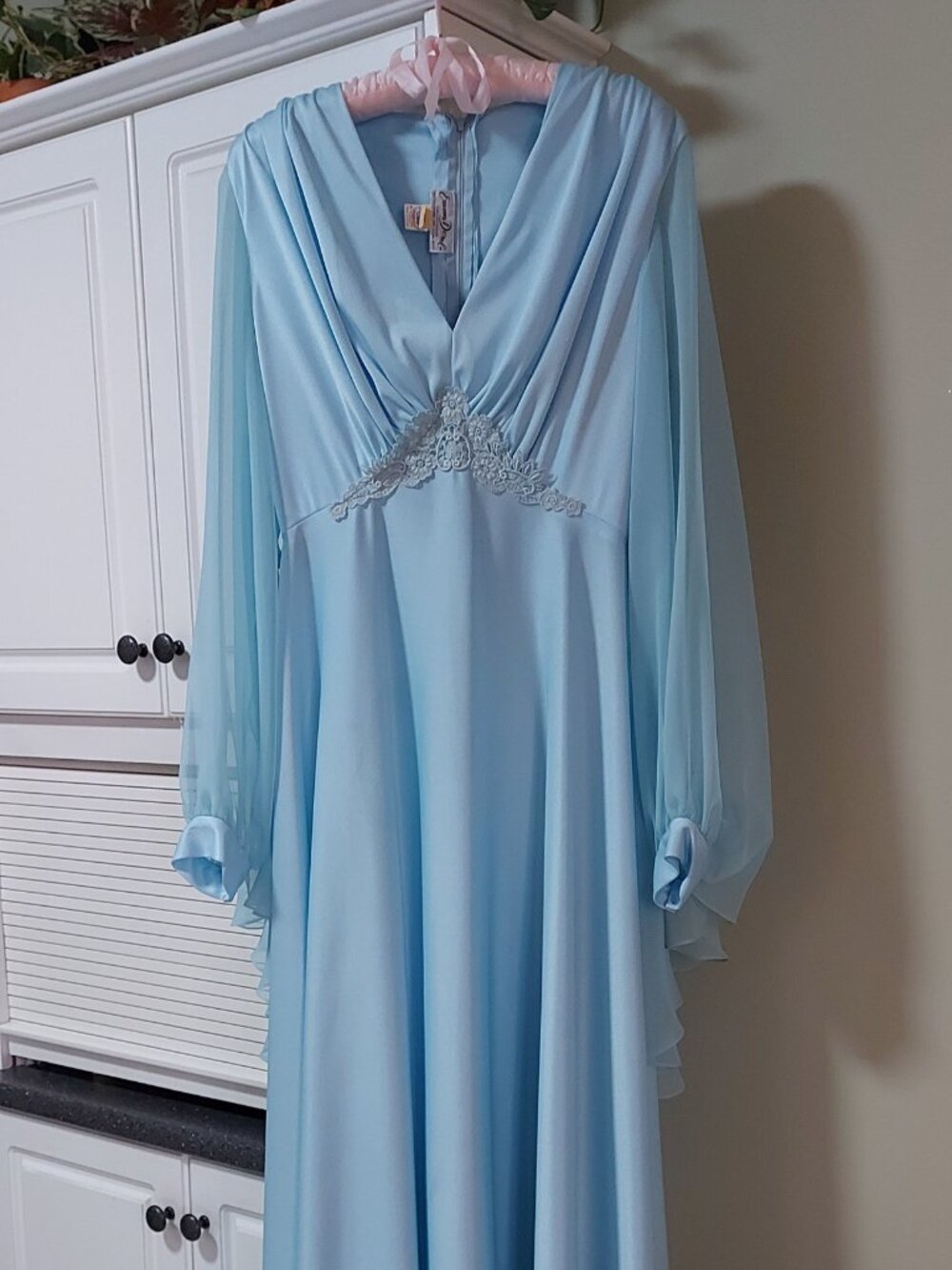 Vintage 1980s Emma Domb Size 14 - Aqua Formal Gown - with cape